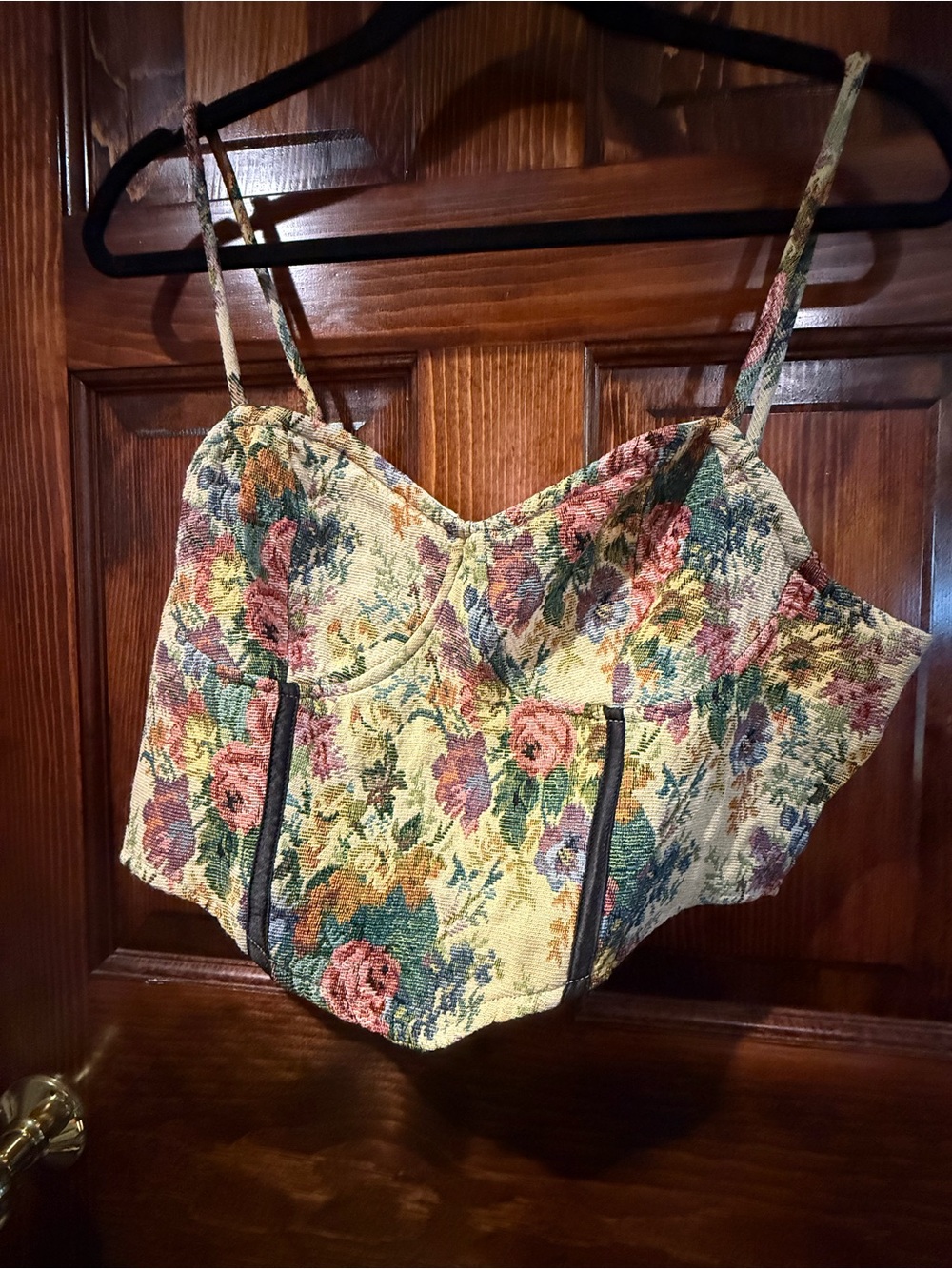 SHEIN Floral Tapestry Corset Crop Top - Cream Multicolor